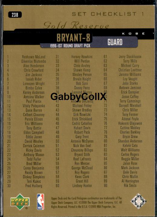1999-00 Upper Deck Gold Reserve #238 Kobe Bryant