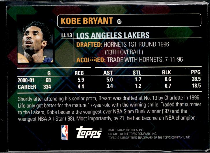 2001-02 Topps #LL13 Kobe Bryant Lottery Legends