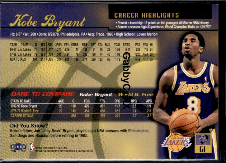 1998-99 Ultra #61 Kobe Bryant