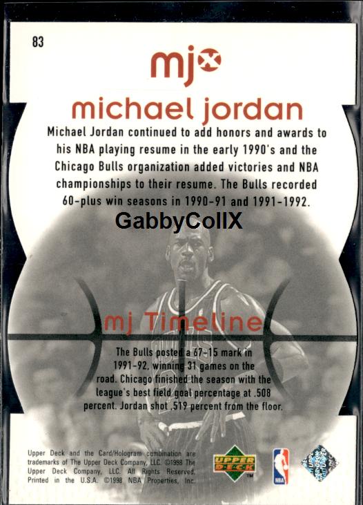 1998 Upper Deck MJx #83 Michael Jordan Timepieces Red #/2300 #inph - Back