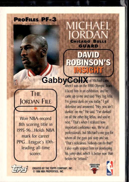 1996-97 Topps #PF-3 Michael Jordan ProFiles #ipax - Back