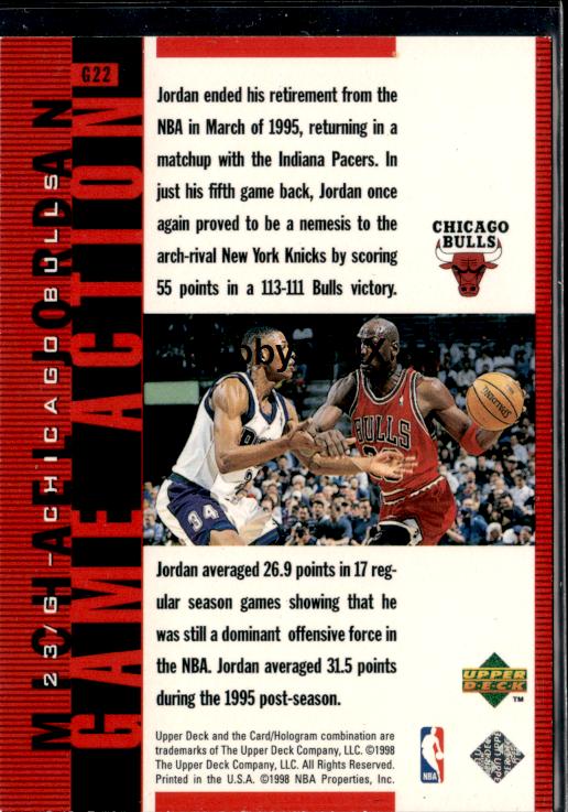 1998 Upper Deck MJ #G22 Game Action Red #/2300 #ise6 - Back