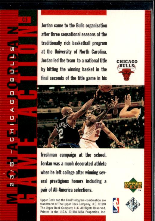 1998 Upper Deck MJ #G3 Game Action Red #/2300 #isfz - Back