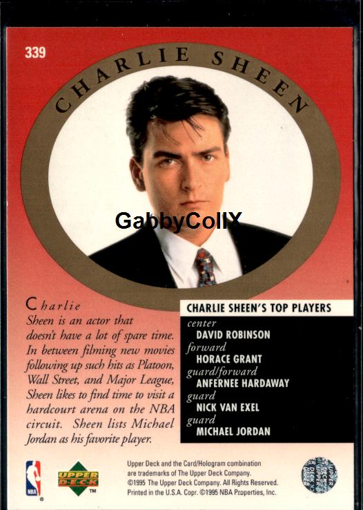 1995-96 Upper Deck #339 Michael Jordan / Charlie Sheen MA #istl - Back