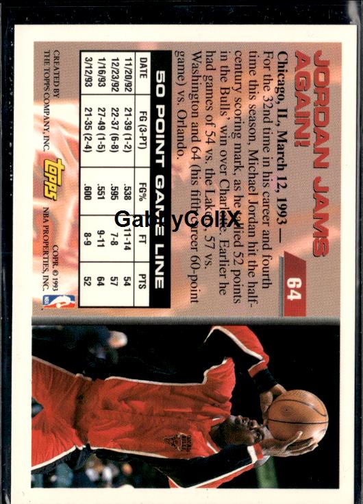 1993-94 Topps #64 Michael Jordan #ivd8 - Back