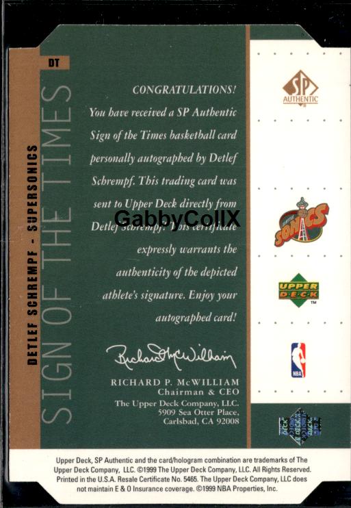 1998-99 SP Authentic #DT Detlef Schrempf Sign of the Times Bronze #ix3o - Back
