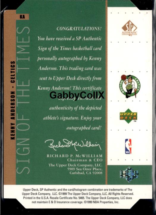 1998-99 SP Authentic #KA Kenny Anderson Sign of the Times Bronze #ixjx - Back