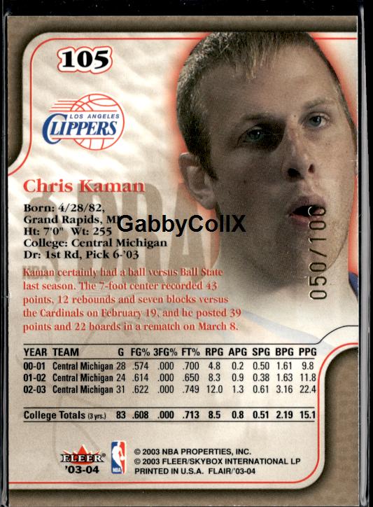 2003-04 Flair #105 Chris Kaman #/500 #ixtx - Back