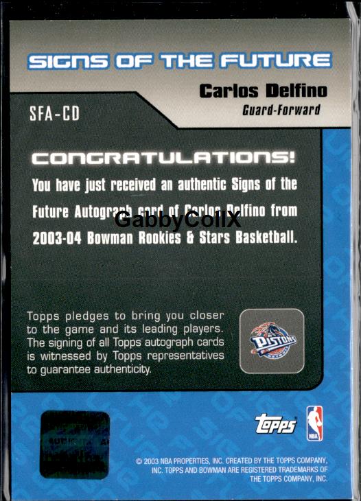 2003-04 Bowman #SFA-CD Carlos Delfino Signs of the Future #ixxz - Back