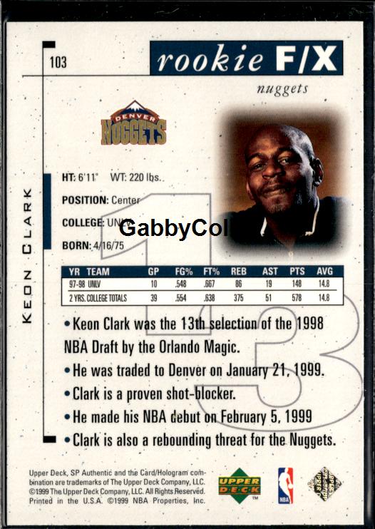 1998-99 SP Authentic #103 Keon Clark #/3500 #ixy5 - Back