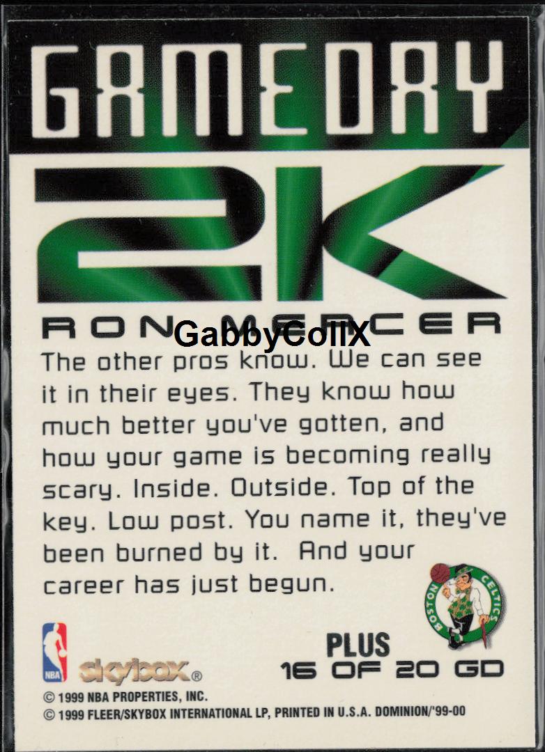 1999-00 SkyBox Dominion #16 GD Ron Mercer Game Day 2K Plus #moop - Back