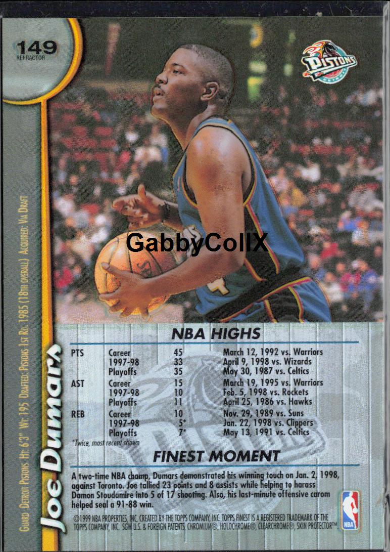 1998-99 Finest #149 Joe Dumars Refractors #mopa - Back