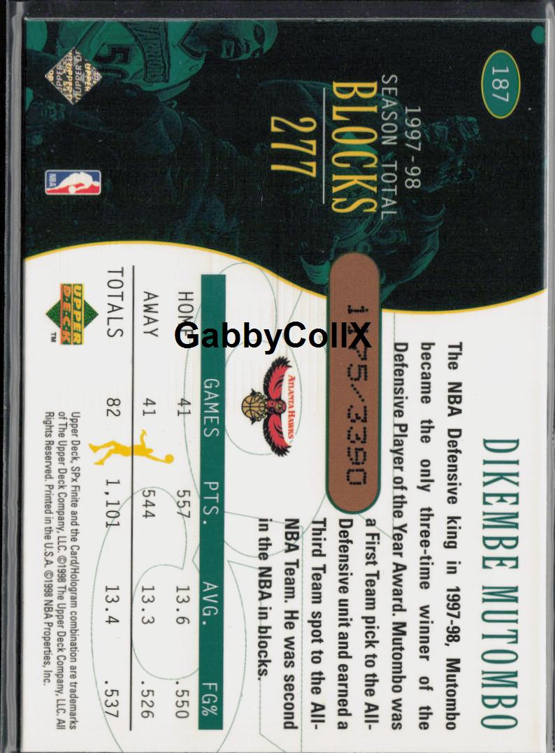 1998-99 SPx Finite #187 Dikembe Mutombo #/3390 #o4ek - Back