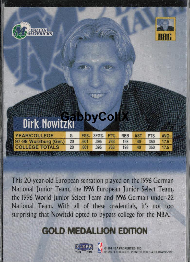 1998-99 Ultra #118G Dirk Nowitzki Gold Medallion #rczn - Back