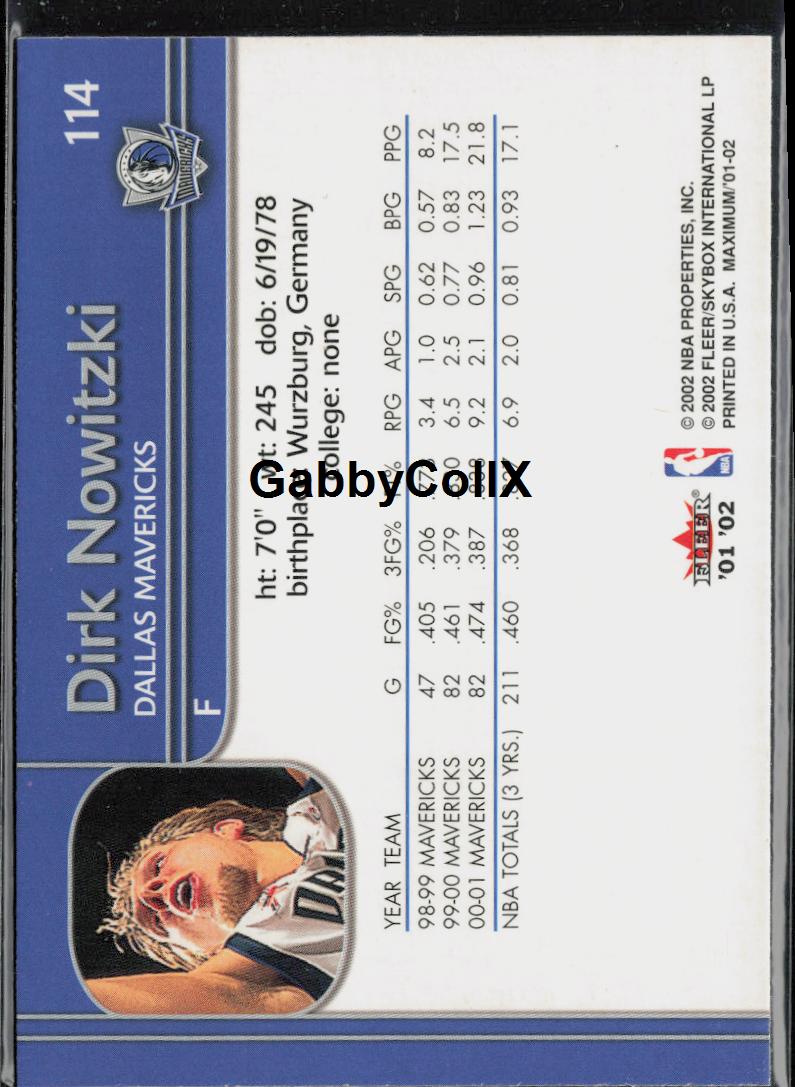 2001-02 Fleer Maximum #114 Dirk Nowitzki #rd1l - Back