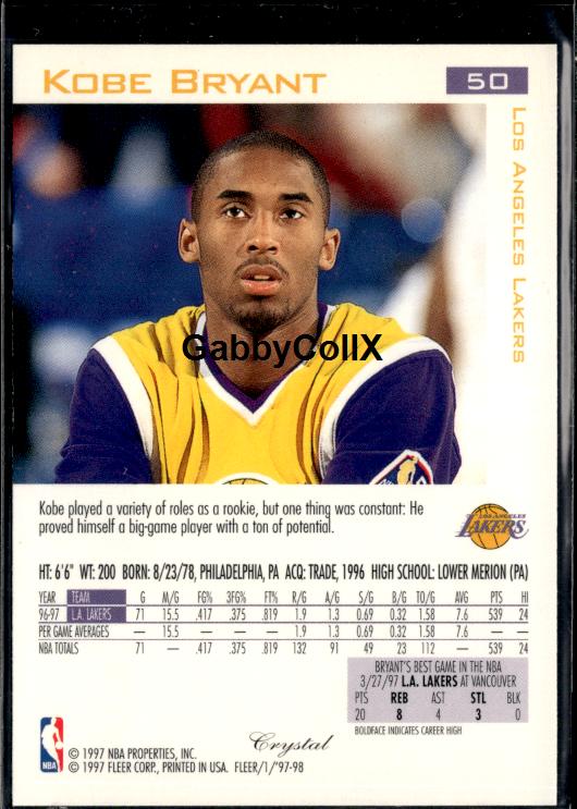 1997-98 Fleer #50 Kobe Bryant Traditions Crystal