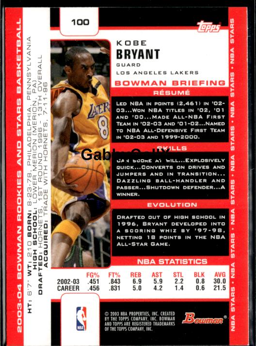 2003-04 Bowman #100 Kobe Bryant