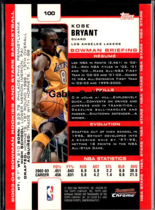 2003-04 Bowman #100 Kobe Bryant Chrome