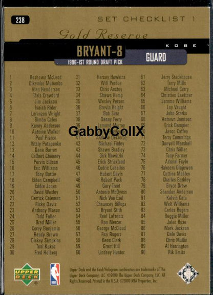 1999-00 Upper Deck Gold Reserve #238 Kobe Bryant