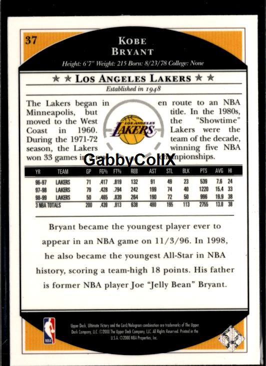 1999-00 Upper Deck Ultimate Victory #37 Kobe Bryant