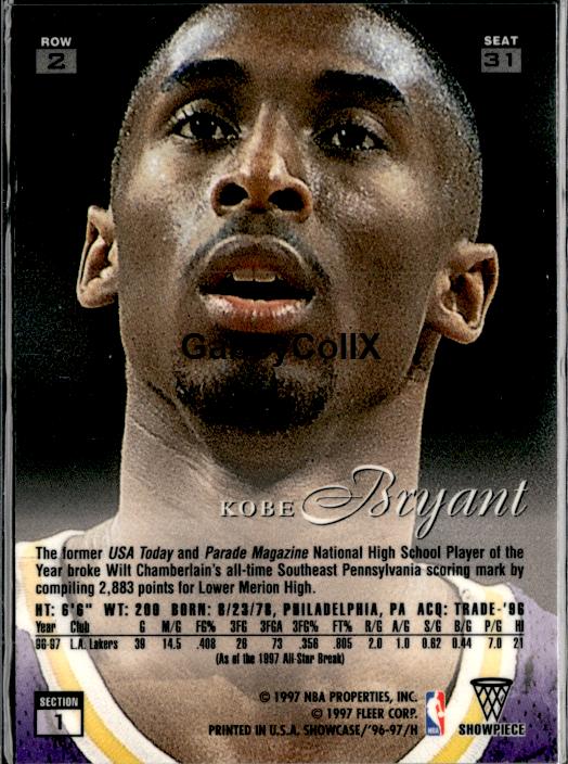1996-97 Flair Showcase #31 Kobe Bryant #98t6 - Back