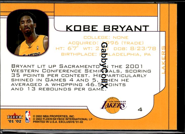 2001-02 Fleer Exclusive #4 Kobe Bryant