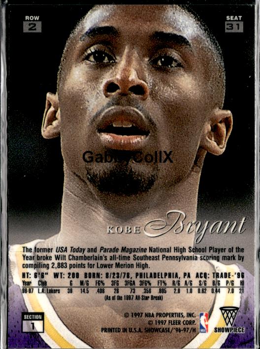 1996-97 Flair Showcase #31 Kobe Bryant #98yf - Back