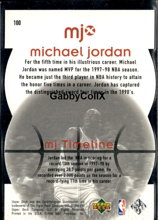 1998 Upper Deck MJx #100 Michael Jordan Timepieces Red #/2300 #inoi - Back