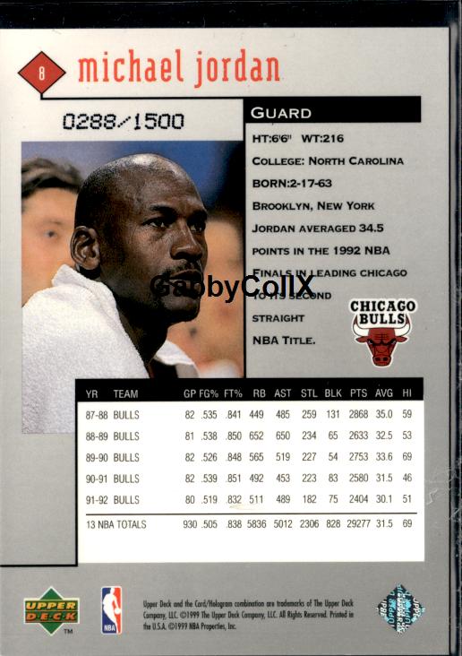 1998-99 Upper Deck Black Diamond #8 Michael Jordan Triple Diamond #/1500 #inor - Back