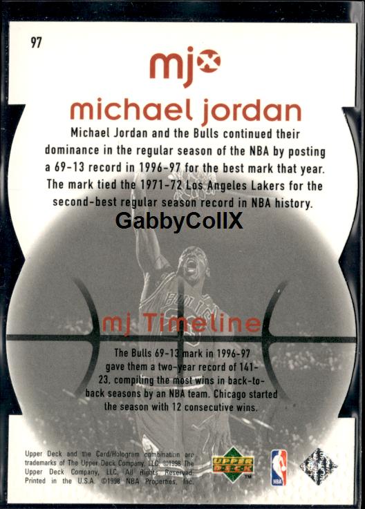 1998 Upper Deck MJx #97 Michael Jordan Timepieces Red #/2300 #inpc - Back