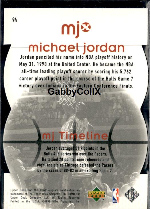 1998 Upper Deck MJx #94 Michael Jordan Timepieces Red #/2300 #inpx - Back