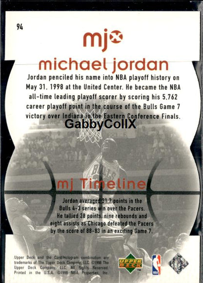 1998 Upper Deck MJx #94 Michael Jordan Timepieces Red #/2300 #inpx - Back