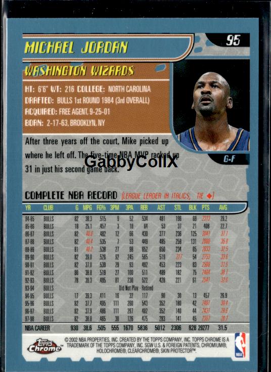 2001-02 Topps Chrome #95 Michael Jordan #iop9 - Back