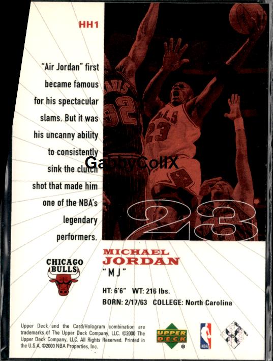 1999-00 Upper Deck Legends #HH1 Michael Jordan History's Heroes #iopg - Back