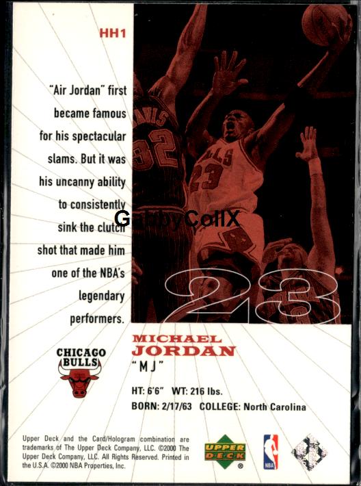 1999-00 Upper Deck Legends #HH1 Michael Jordan History's Heroes #iopj - Back
