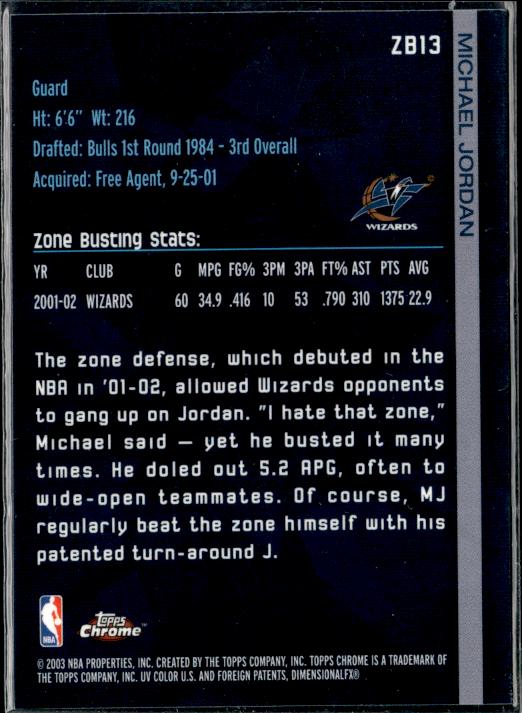 2002-03 Topps Chrome #ZB13 Michael Jordan Zone Busters #iorz - Back