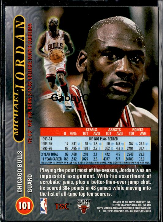 1996-97 Stadium Club #101 Michael Jordan #ip47 - Back