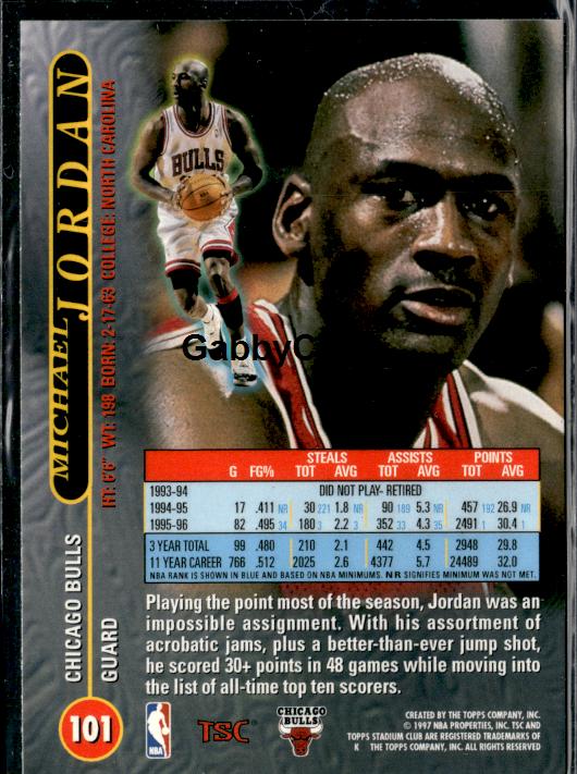 1996-97 Stadium Club #101 Michael Jordan #ip4b - Back