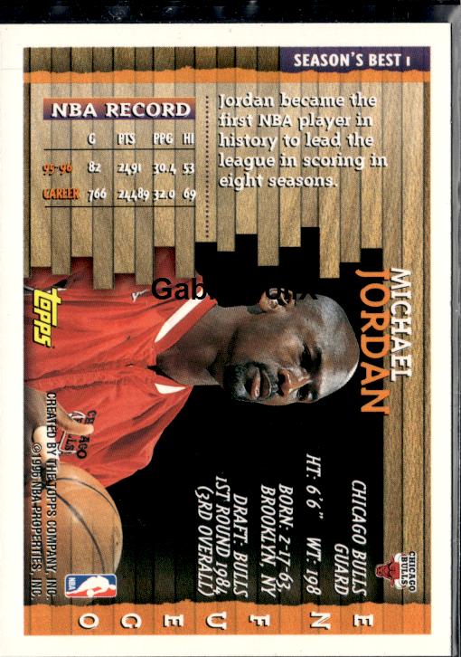 1996-97 Topps #1 Michael Jordan Season's Best #ip64 - Back