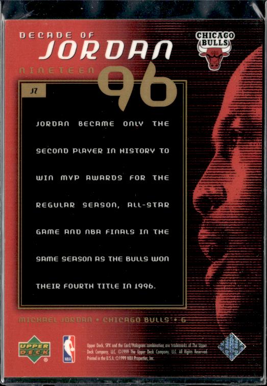 1999-00 SPx #J7 Michael Jordan Decade of Jordan #ip9l - Back