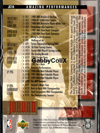 1995-96 Upper Deck #JC16 Michael Jordan The Jordan Collection #ipae - Back