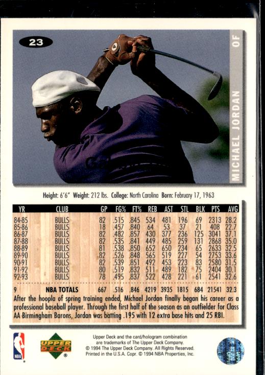 1994-95 Collector's Choice #23 Michael Jordan #isew - Back