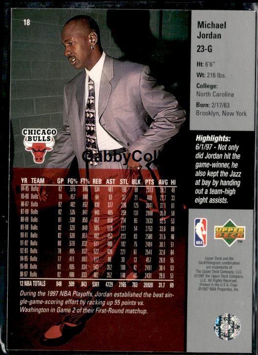 1997-98 Upper Deck #18 Michael Jordan Game Dated Memorable Moments #iskg - Back