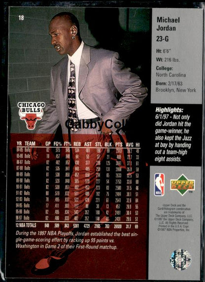 1997-98 Upper Deck #18 Michael Jordan Game Dated Memorable Moments #iskg - Back