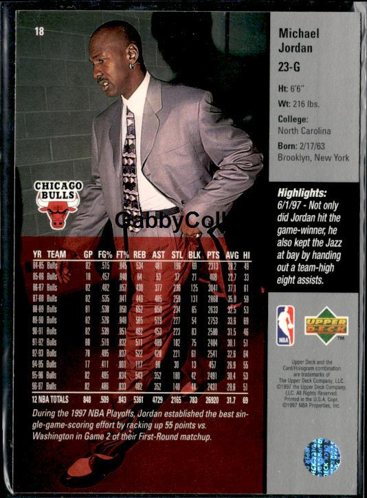 1997-98 Upper Deck #18 Michael Jordan Game Dated Memorable Moments #iskh - Back