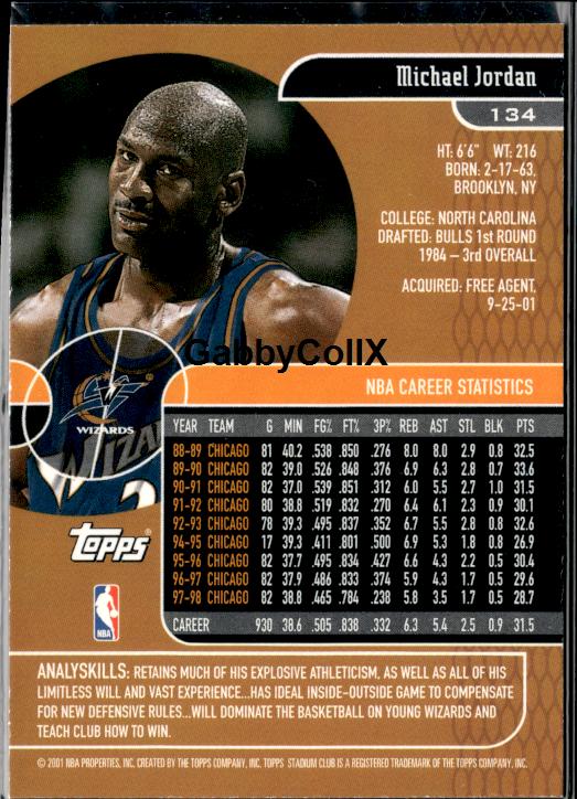 2001-02 Stadium Club #134 Michael Jordan #issg - Back