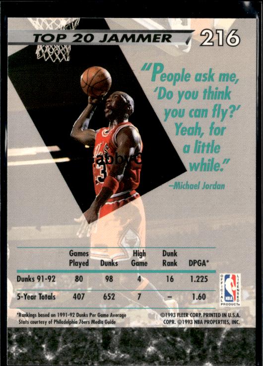 1992-93 Ultra #216 Michael Jordan #issj - Back