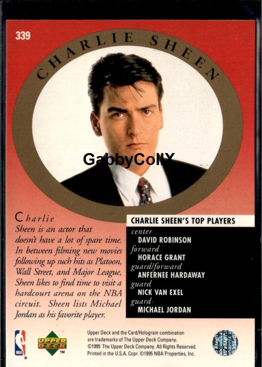 1995-96 Upper Deck #339 Michael Jordan / Charlie Sheen MA #istm - Back