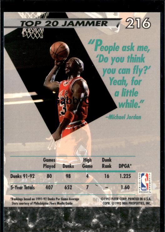 1992-93 Ultra #216 Michael Jordan #istu - Back