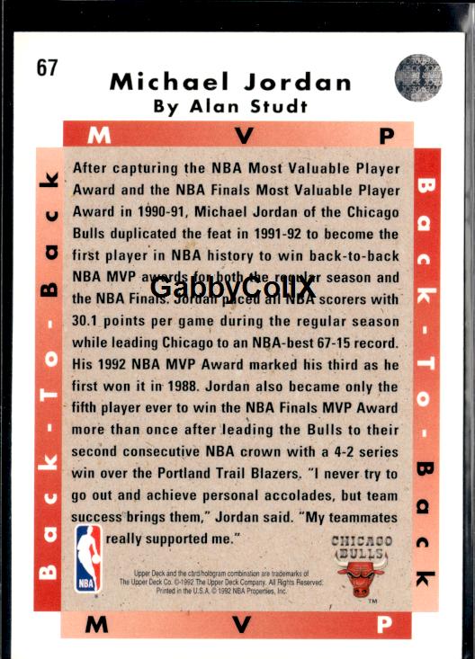 1992-93 Upper Deck #67 Michael Jordan #isuj - Back